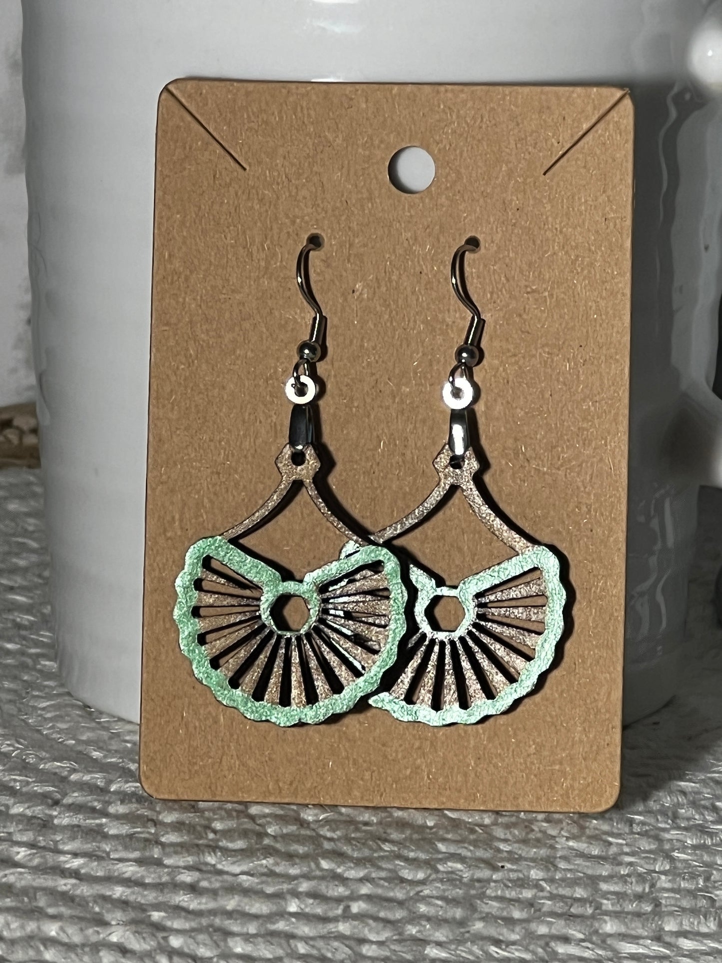 Stained and Hand-painted Open Slotted half Wagon Wheel Dangle Earring