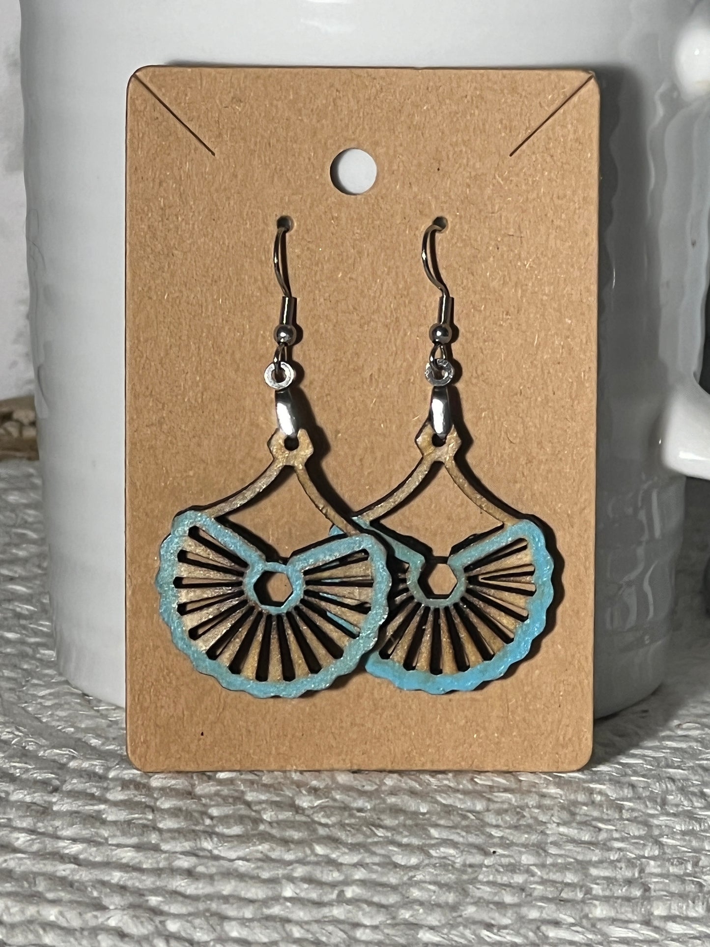 Stained and Hand-painted Open Slotted half Wagon Wheel Dangle Earring