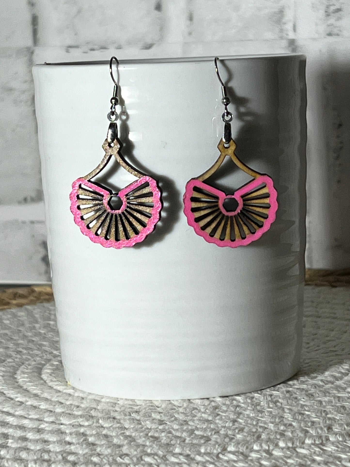 Stained and Hand-painted Open Slotted half Wagon Wheel Dangle Earring