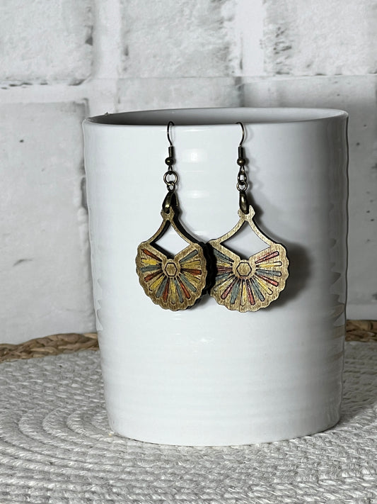 Stained and Hand-painted Half Wagon Wheel Dangle Earring