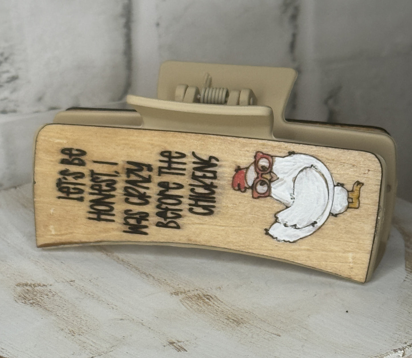 Chicken Lover Wood Cover Hair Claw