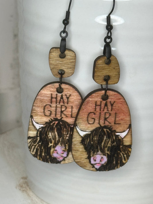 Hey Girl Highland Cow Dangle Earrings