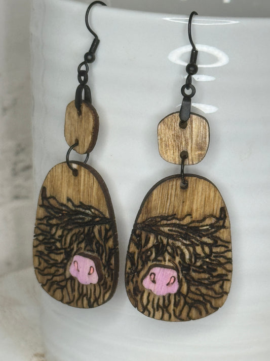 Fluffy Highland Cow 2 pc Dangle Earrings