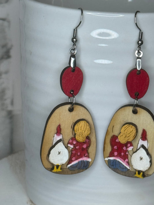 A Girl with her Chicken Dangle 2 pc Earrings