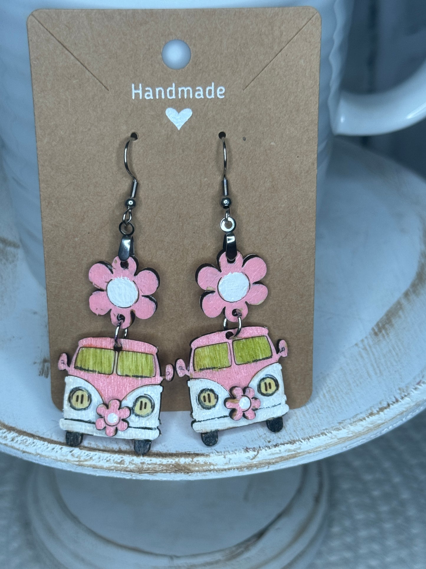 Retro Flower Power Van Dangle Earrings