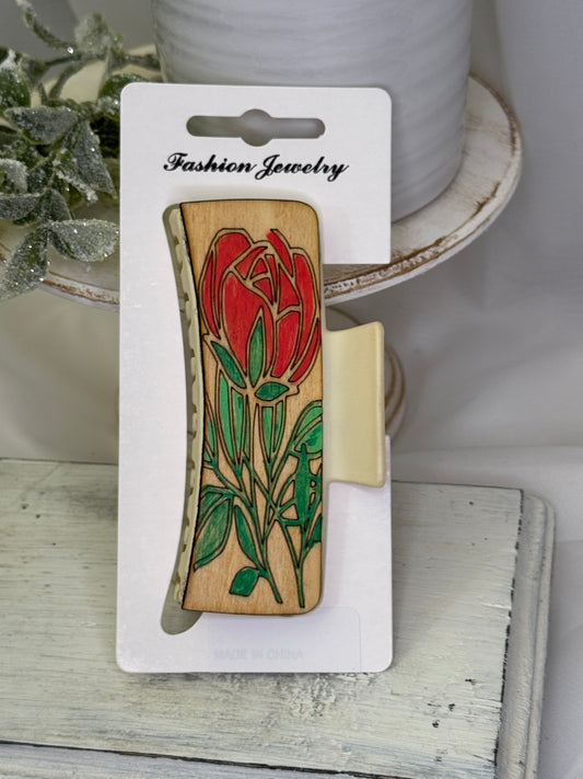 Stained Glass Rose Hair Clip